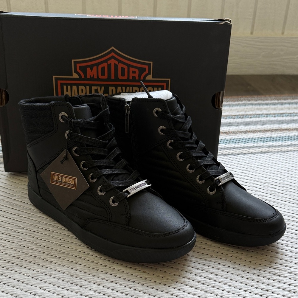 NIB NWT Harley-Davidson Men's Black Noir High-Top Bridges Sneakers Shoes